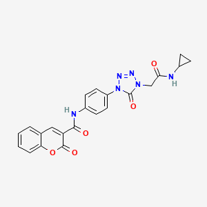 molecular formula C22H18N6O5 B2519627 N-(4-(4-(2-(cyclopropylamino)-2-oxoethyl)-5-oxo-4,5-dihydro-1H-tetrazol-1-yl)phenyl)-2-oxo-2H-chromene-3-carboxamide CAS No. 1396847-46-3