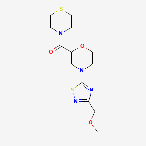molecular formula C13H20N4O3S2 B2519628 [4-[3-(Methoxymethyl)-1,2,4-thiadiazol-5-yl]morpholin-2-yl]-thiomorpholin-4-ylmethanone CAS No. 2415583-09-2