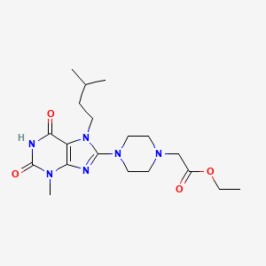 molecular formula C19H30N6O4 B2519636 ethyl 2-(4-(7-isopentyl-3-methyl-2,6-dioxo-2,3,6,7-tetrahydro-1H-purin-8-yl)piperazin-1-yl)acetate CAS No. 898408-72-5