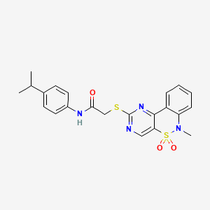 molecular formula C22H22N4O3S2 B2519645 N-(4-异丙苯基)-2-[(6-甲基-5,5-二氧化-6H-嘧啶并[5,4-c][2,1]苯并噻嗪-2-基)硫代]乙酰胺 CAS No. 895104-25-3