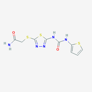 molecular formula C9H9N5O2S3 B2519650 2-((5-(3-(Thiophen-2-yl)ureido)-1,3,4-thiadiazol-2-yl)thio)acetamide CAS No. 1002043-11-9