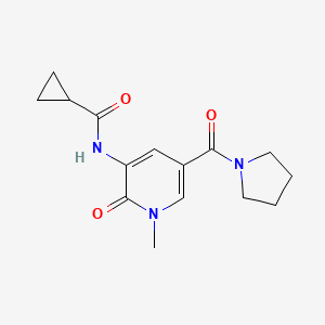 molecular formula C15H19N3O3 B2519653 N-(1-methyl-2-oxo-5-(pyrrolidine-1-carbonyl)-1,2-dihydropyridin-3-yl)cyclopropanecarboxamide CAS No. 1207049-12-4