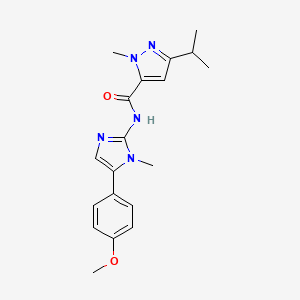 molecular formula C19H23N5O2 B2519662 N-[5-(4-甲氧基苯基)-1-甲基-1H-咪唑-2-基]-1-甲基-3-(丙-2-基)-1H-吡唑-5-甲酰胺 CAS No. 1214423-44-5