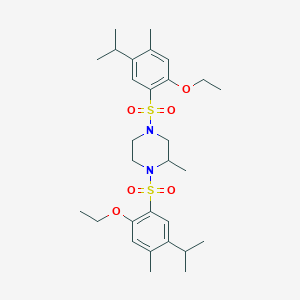 molecular formula C29H44N2O6S2 B2519663 1,4-Bis[2-ethoxy-4-methyl-5-(propan-2-yl)benzenesulfonyl]-2-methylpiperazine CAS No. 1428151-13-6