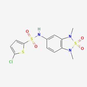 molecular formula C12H12ClN3O4S3 B2519665 5-chloro-N-(1,3-dimethyl-2,2-dioxido-1,3-dihydrobenzo[c][1,2,5]thiadiazol-5-yl)thiophene-2-sulfonamide CAS No. 2034485-11-3
