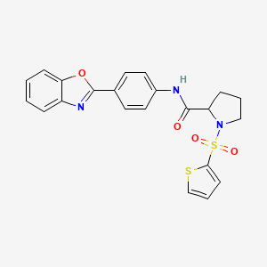 molecular formula C22H19N3O4S2 B2519666 N-(4-(苯并[d]恶唑-2-基)苯基)-1-(噻吩-2-基磺酰基)吡咯烷-2-甲酰胺 CAS No. 1098639-41-8
