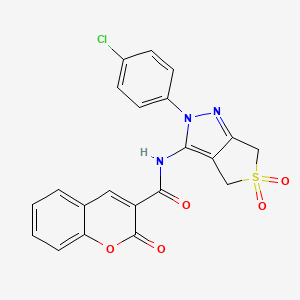 molecular formula C21H14ClN3O5S B2519667 N-(2-(4-chlorophenyl)-5,5-dioxido-4,6-dihydro-2H-thieno[3,4-c]pyrazol-3-yl)-2-oxo-2H-chromene-3-carboxamide CAS No. 422534-12-1