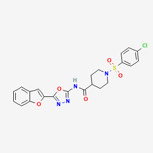 molecular formula C22H19ClN4O5S B2519672 N-(5-(benzofuran-2-yl)-1,3,4-oxadiazol-2-yl)-1-((4-chlorophenyl)sulfonyl)piperidine-4-carboxamide CAS No. 922000-27-9