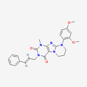 molecular formula C26H27N5O4 B2519674 9-(2,4-dimethoxyphenyl)-1-methyl-3-[(E)-3-phenylprop-2-enyl]-7,8-dihydro-6H-purino[7,8-a]pyrimidine-2,4-dione CAS No. 877616-94-9