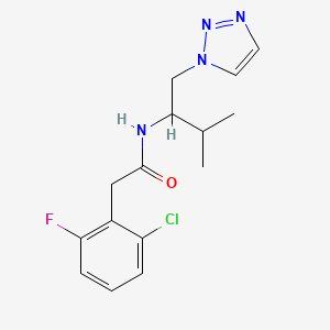 molecular formula C15H18ClFN4O B2519675 2-(2-chloro-6-fluorophenyl)-N-(3-methyl-1-(1H-1,2,3-triazol-1-yl)butan-2-yl)acetamide CAS No. 2034460-51-8
