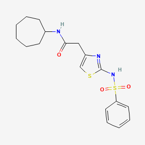 molecular formula C18H23N3O3S2 B2519681 N-cycloheptyl-2-(2-(phenylsulfonamido)thiazol-4-yl)acetamide CAS No. 921996-79-4