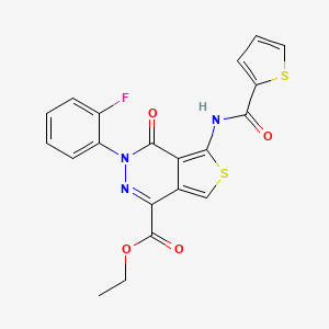 molecular formula C20H14FN3O4S2 B2519688 ethyl 3-(2-fluorophenyl)-4-oxo-5-(thiophene-2-amido)-3H,4H-thieno[3,4-d]pyridazine-1-carboxylate CAS No. 888452-74-2