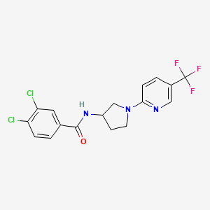 molecular formula C17H14Cl2F3N3O B2519694 3,4-dichloro-N-(1-(5-(trifluoromethyl)pyridin-2-yl)pyrrolidin-3-yl)benzamide CAS No. 2034353-98-3