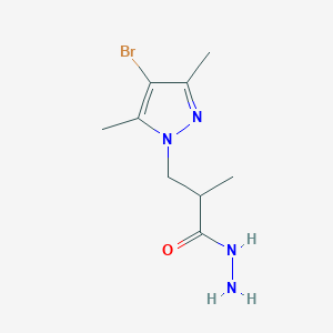 molecular formula C9H15BrN4O B2519695 3-(4-bromo-3,5-dimethyl-1H-pyrazol-1-yl)-2-methylpropanehydrazide CAS No. 1005700-37-7