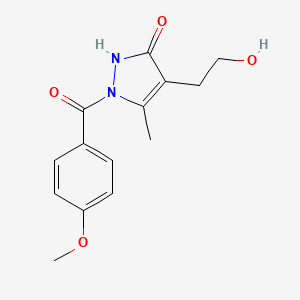 molecular formula C14H16N2O4 B2519698 4-(2-hydroxyethyl)-1-(4-methoxybenzoyl)-5-methyl-1,2-dihydro-3H-pyrazol-3-one CAS No. 866018-44-2