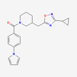 molecular formula C22H24N4O2 B2519716 (4-(1H-pyrrol-1-yl)phenyl)(3-((3-cyclopropyl-1,2,4-oxadiazol-5-yl)methyl)piperidin-1-yl)methanone CAS No. 1705938-19-7