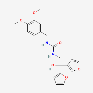 B2519724 1-(3,4-Dimethoxybenzyl)-3-(2-(furan-2-yl)-2-(furan-3-yl)-2-hydroxyethyl)urea CAS No. 2034236-94-5