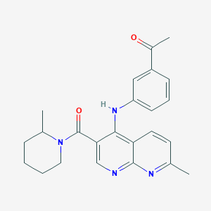 molecular formula C24H26N4O2 B2519725 1-(3-((7-甲基-3-(2-甲基哌啶-1-羰基)-1,8-萘啶-4-基)氨基)苯基)乙酮 CAS No. 1251674-01-7