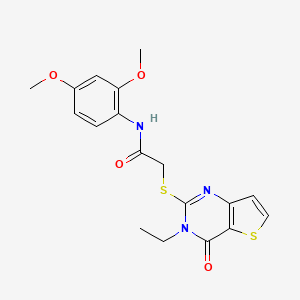 molecular formula C18H19N3O4S2 B2519730 N-(2,4-dimethoxyphenyl)-2-((3-ethyl-4-oxo-3,4-dihydrothieno[3,2-d]pyrimidin-2-yl)thio)acetamide CAS No. 1252929-46-6