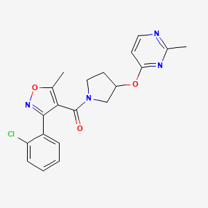 molecular formula C20H19ClN4O3 B2519734 4-({1-[3-(2-Chlorophenyl)-5-methyl-1,2-oxazole-4-carbonyl]pyrrolidin-3-yl}oxy)-2-methylpyrimidine CAS No. 2034523-55-0