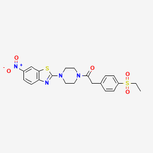 molecular formula C21H22N4O5S2 B2519736 2-(4-(乙基磺酰基)苯基)-1-(4-(6-硝基苯并[d]噻唑-2-基)哌嗪-1-基)乙酮 CAS No. 941884-73-7