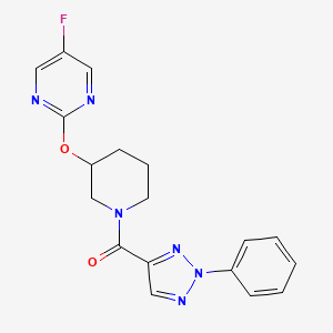 molecular formula C18H17FN6O2 B2519740 (3-((5-fluoropyrimidin-2-yl)oxy)piperidin-1-yl)(2-phenyl-2H-1,2,3-triazol-4-yl)methanone CAS No. 2097931-24-1