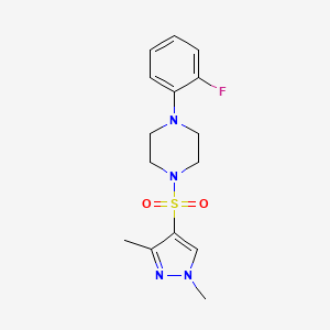 molecular formula C15H19FN4O2S B2519778 1-(1,3-Dimethylpyrazol-4-yl)sulfonyl-4-(2-fluorophenyl)piperazine CAS No. 898064-76-1
