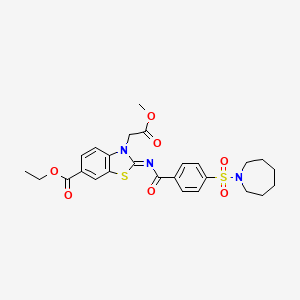 molecular formula C26H29N3O7S2 B2519791 (Z)-ethyl 2-((4-(azepan-1-ylsulfonyl)benzoyl)imino)-3-(2-methoxy-2-oxoethyl)-2,3-dihydrobenzo[d]thiazole-6-carboxylate CAS No. 897734-03-1