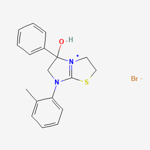 molecular formula C18H19BrN2OS B2519792 5-Hydroxy-5-phenyl-7-(o-tolyl)-2,3,5,6-tetrahydroimidazo[2,1-b]thiazol-7-ium bromide CAS No. 1164131-41-2