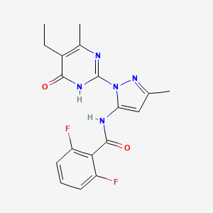 molecular formula C18H17F2N5O2 B2519900 N-(1-(5-ethyl-4-methyl-6-oxo-1,6-dihydropyrimidin-2-yl)-3-methyl-1H-pyrazol-5-yl)-2,6-difluorobenzamide CAS No. 1002958-42-0
