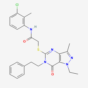 molecular formula C25H26ClN5O2S B2519916 N-(3-chloro-2-methylphenyl)-2-{[1-ethyl-3-methyl-7-oxo-6-(2-phenylethyl)-1H,6H,7H-pyrazolo[4,3-d]pyrimidin-5-yl]sulfanyl}acetamide CAS No. 1359082-70-4