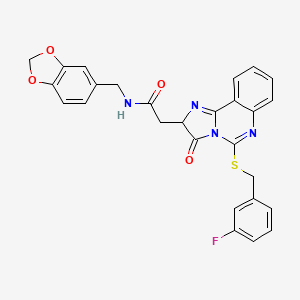 molecular formula C27H21FN4O4S B2519919 N-[(2H-1,3-benzodioxol-5-yl)methyl]-2-(5-{[(3-fluorophenyl)methyl]sulfanyl}-3-oxo-2H,3H-imidazo[1,2-c]quinazolin-2-yl)acetamide CAS No. 959502-39-7