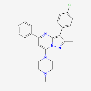 molecular formula C24H24ClN5 B2519930 3-(4-Chlorophenyl)-2-methyl-7-(4-methylpiperazin-1-yl)-5-phenylpyrazolo[1,5-a]pyrimidine CAS No. 903455-62-9