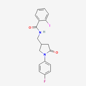 molecular formula C18H16FIN2O2 B2519968 N-((1-(4-fluorophenyl)-5-oxopyrrolidin-3-yl)methyl)-2-iodobenzamide CAS No. 955244-04-9