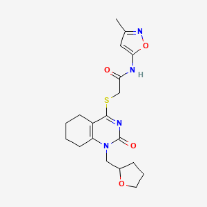molecular formula C19H24N4O4S B2520135 N-(3-methyl-1,2-oxazol-5-yl)-2-({2-oxo-1-[(oxolan-2-yl)methyl]-1,2,5,6,7,8-hexahydroquinazolin-4-yl}sulfanyl)acetamide CAS No. 1203201-86-8