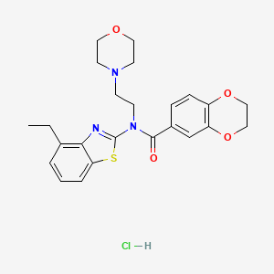 molecular formula C24H28ClN3O4S B2520171 N-(4-ETHYL-1,3-BENZOTHIAZOL-2-YL)-N-[2-(MORPHOLIN-4-YL)ETHYL]-2,3-DIHYDRO-1,4-BENZODIOXINE-6-CARBOXAMIDE HYDROCHLORIDE CAS No. 1217036-17-3