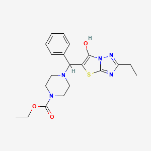 molecular formula C20H25N5O3S B2520182 Ethyl 4-((2-ethyl-6-hydroxythiazolo[3,2-b][1,2,4]triazol-5-yl)(phenyl)methyl)piperazine-1-carboxylate CAS No. 898366-93-3