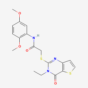molecular formula C18H19N3O4S2 B2520216 N-(2,5-dimethoxyphenyl)-2-({3-ethyl-4-oxo-3H,4H-thieno[3,2-d]pyrimidin-2-yl}sulfanyl)acetamide CAS No. 1252919-48-4