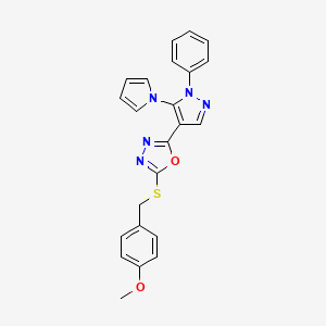 molecular formula C23H19N5O2S B2520274 methyl 4-[({5-[1-phenyl-5-(1H-pyrrol-1-yl)-1H-pyrazol-4-yl]-1,3,4-oxadiazol-2-yl}sulfanyl)methyl]phenyl ether CAS No. 477709-80-1