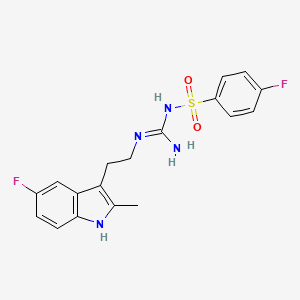 B2520343 4-fluoro-N-(N-(2-(5-fluoro-2-methyl-1H-indol-3-yl)ethyl)carbamimidoyl)benzenesulfonamide CAS No. 869075-07-0
