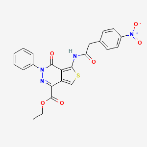 molecular formula C23H18N4O6S B2520369 Ethyl 5-(2-(4-nitrophenyl)acetamido)-4-oxo-3-phenyl-3,4-dihydrothieno[3,4-d]pyridazine-1-carboxylate CAS No. 851947-60-9