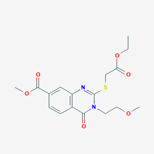 molecular formula C17H20N2O6S B2520383 Methyl 2-((2-ethoxy-2-oxoethyl)thio)-3-(2-methoxyethyl)-4-oxo-3,4-dihydroquinazoline-7-carboxylate CAS No. 422273-81-2
