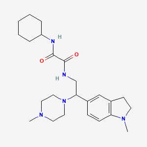 molecular formula C24H37N5O2 B2520396 N1-cyclohexyl-N2-(2-(1-methylindolin-5-yl)-2-(4-methylpiperazin-1-yl)ethyl)oxalamide CAS No. 921924-95-0