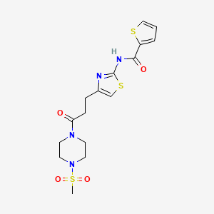 molecular formula C16H20N4O4S3 B2520399 N-(4-(3-(4-(methylsulfonyl)piperazin-1-yl)-3-oxopropyl)thiazol-2-yl)thiophene-2-carboxamide CAS No. 1334368-69-2
