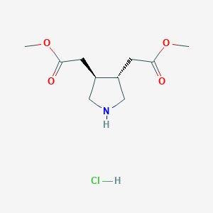 molecular formula C10H18ClNO4 B2520400 Methyl 2-[(3S,4S)-4-(2-methoxy-2-oxoethyl)pyrrolidin-3-yl]acetate;hydrochloride CAS No. 2375248-07-8