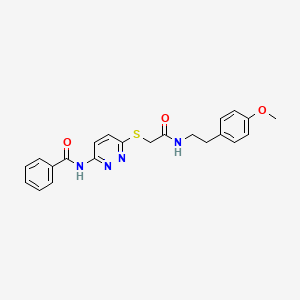 molecular formula C22H22N4O3S B2520424 N-(6-((2-((4-methoxyphenethyl)amino)-2-oxoethyl)thio)pyridazin-3-yl)benzamide CAS No. 1021055-78-6