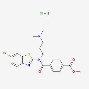 molecular formula C21H23BrClN3O3S B2520435 Methyl 4-((6-bromobenzo[d]thiazol-2-yl)(3-(dimethylamino)propyl)carbamoyl)benzoate hydrochloride CAS No. 1216621-13-4