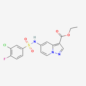 molecular formula C16H13ClFN3O4S B2520469 Ethyl 5-(3-chloro-4-fluorobenzenesulfonamido)pyrazolo[1,5-a]pyridine-3-carboxylate CAS No. 1396563-64-6