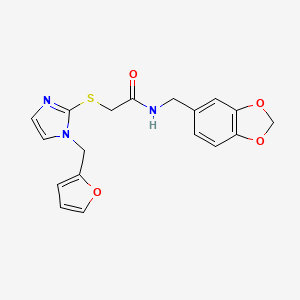 molecular formula C18H17N3O4S B2520481 N-[(2H-1,3-benzodioxol-5-yl)methyl]-2-({1-[(furan-2-yl)methyl]-1H-imidazol-2-yl}sulfanyl)acetamide CAS No. 872594-15-5