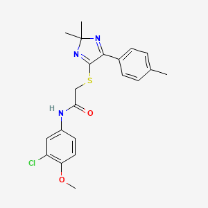 molecular formula C21H22ClN3O2S B2520637 N-(3-chloro-4-methoxyphenyl)-2-{[2,2-dimethyl-5-(4-methylphenyl)-2H-imidazol-4-yl]sulfanyl}acetamide CAS No. 899916-63-3